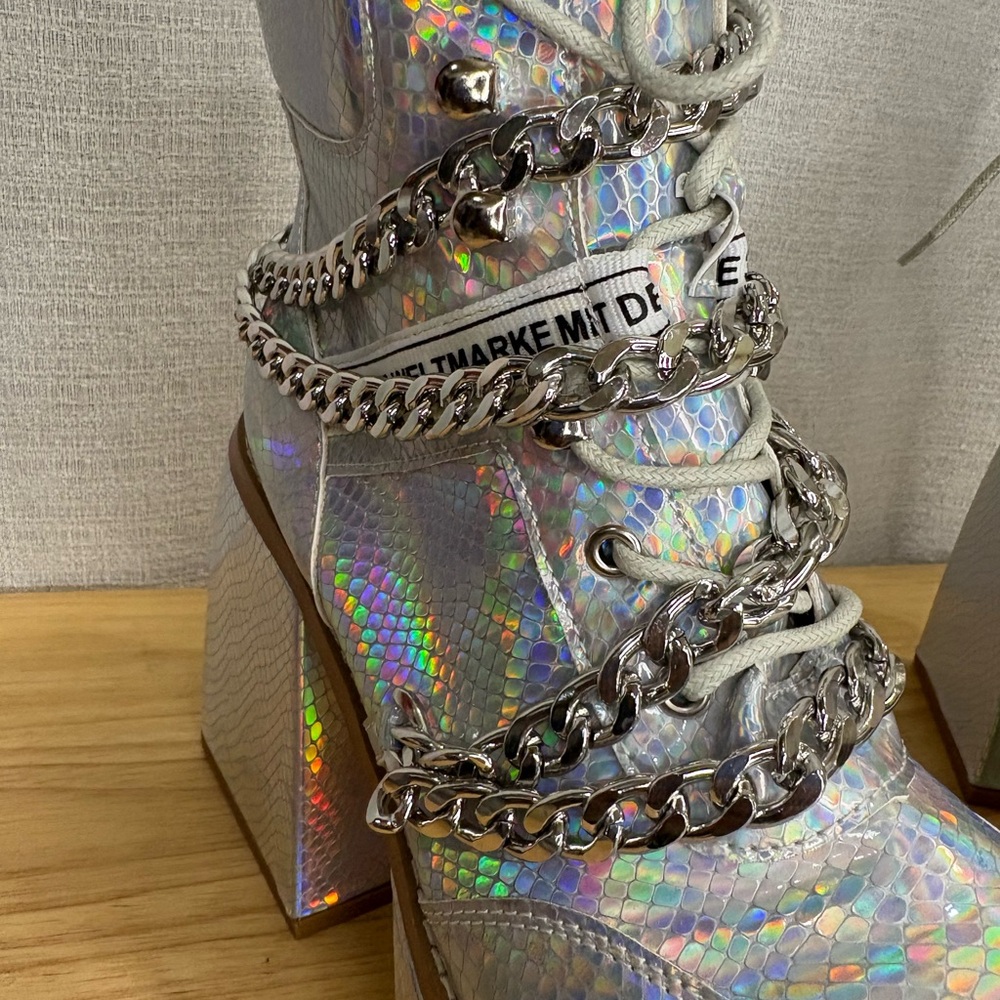 Holographic Platform Boots with Chains BRAND NEW - Picture 5 of 6